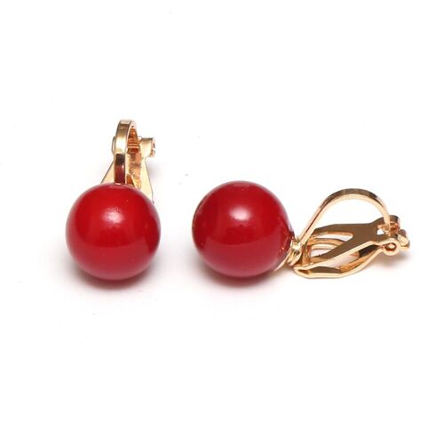 Red Ball Clip On Earrings with Gold-tone Clips