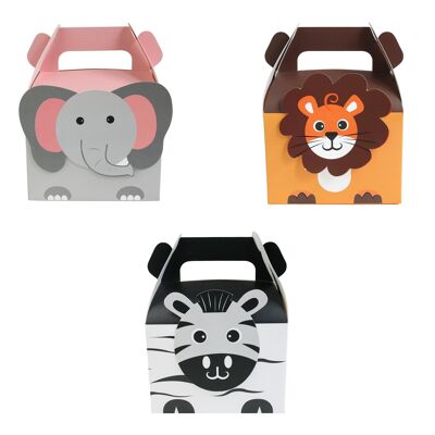 Confezione da 12 scatole regalo con animali - Leone Elefante Zebra