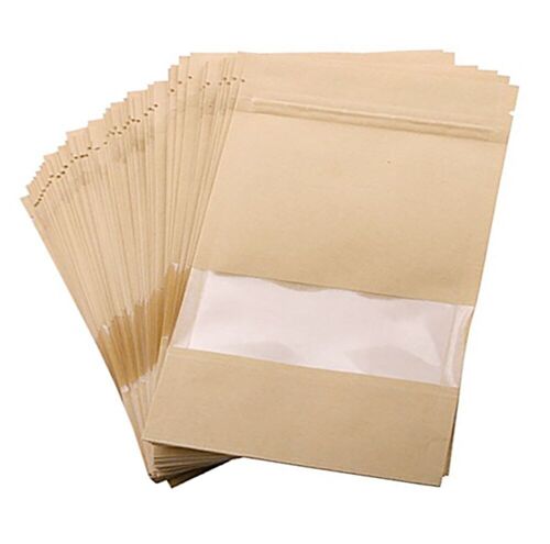 50 pcs Kraft Stand-Up Food Bags with Window - Reusable