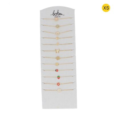 Kit de 24 bracelets XS  - doré multi - trèfles et fleurs - PRESENTOIR OFFERT / KIT-BRA07-0440-D-MULTI