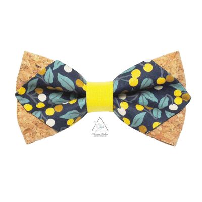 Cork and fabric bow tie - Cherry Drop Mirabelle Yellow