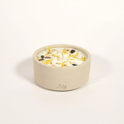 Sonnenblumenblütenblätter - Kerze aus Steingut