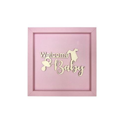 WELCOME BABY - Bild Karte Holzschridtzug Geburt Baby