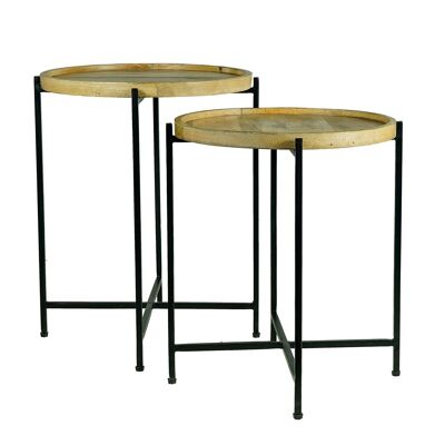 LOT DE 2 TABLES RONDES PLATEAU MANGUE/FER