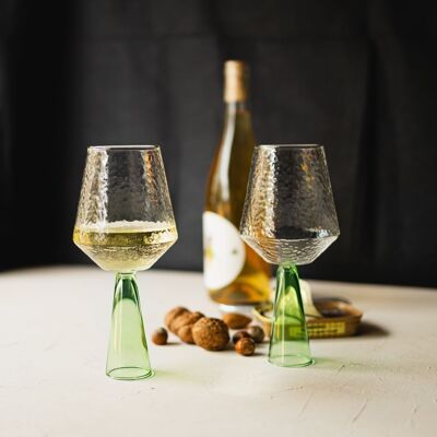 Wine Glass Claude, clear / green, set of 2