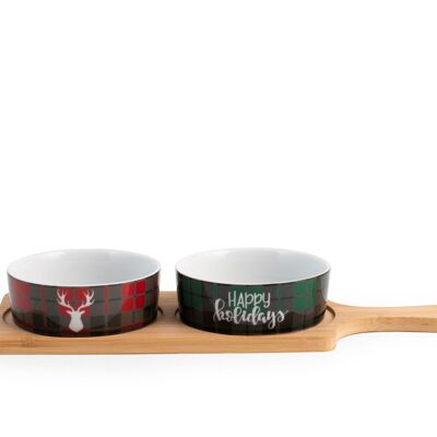 Winterland Christmas aperitif set with bowls and bamboo cutting board 12x33 cm