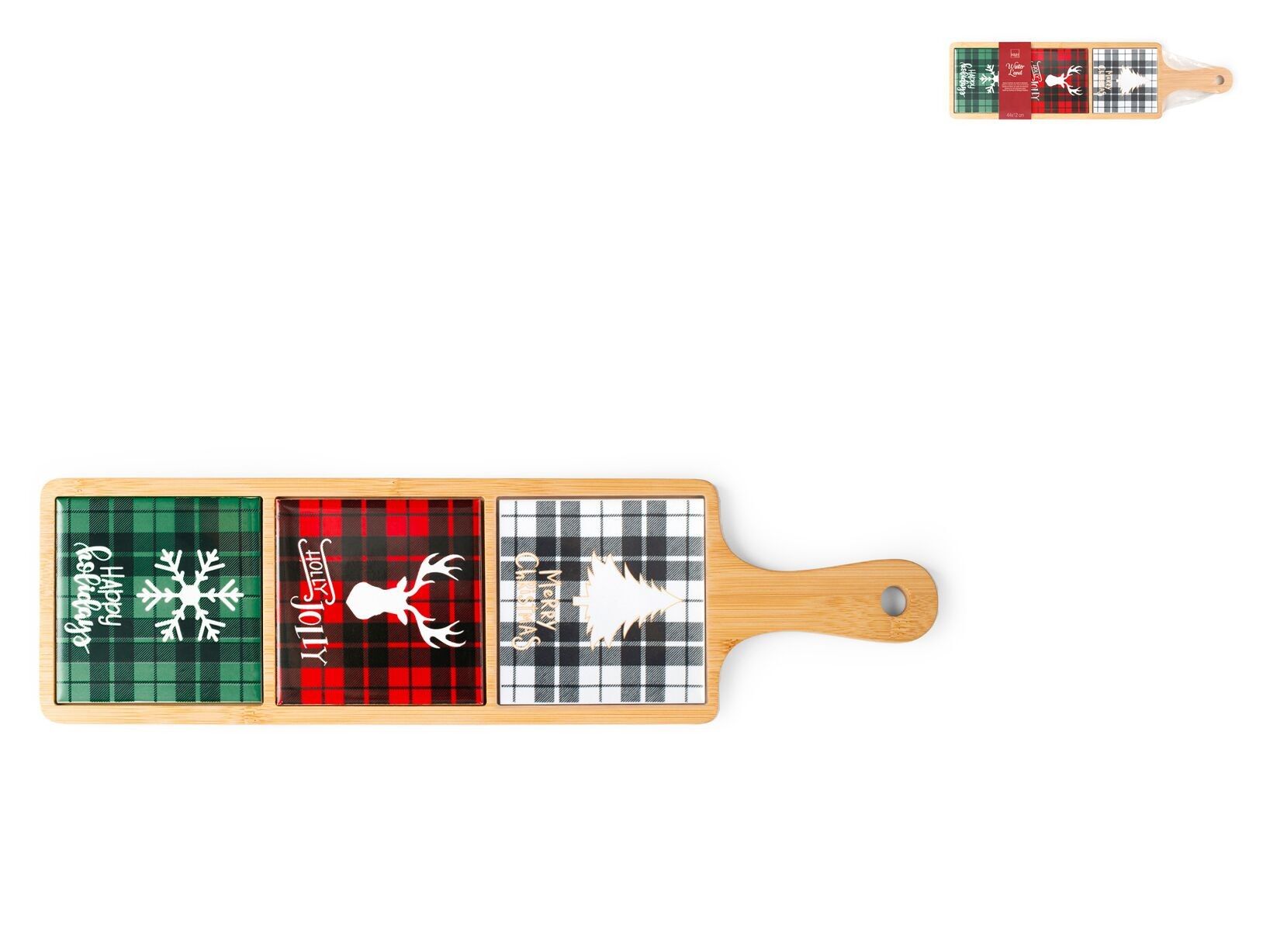 Tagliere natalizio Winterland con 3 piattini in stoneware 12x44 cm