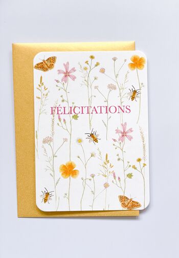 carte postale aquarelle Félicitations motif fleurs et abeille - avec enveloppe 2