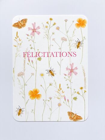 carte postale aquarelle Félicitations motif fleurs et abeille - avec enveloppe 3