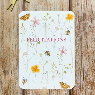 cartolina ad acquerello Congratulazioni motivo a fiori e api - con busta