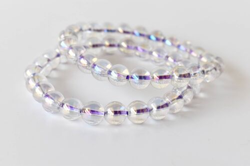 Aura Quartz Rainbow Moonstone Bracelet (Compassion, Patience