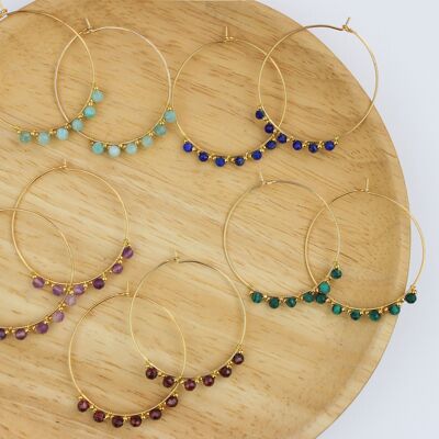 Set de 5 pares de aros de oro y piedras naturales