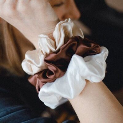 Trio of Large pure silk scrunchies