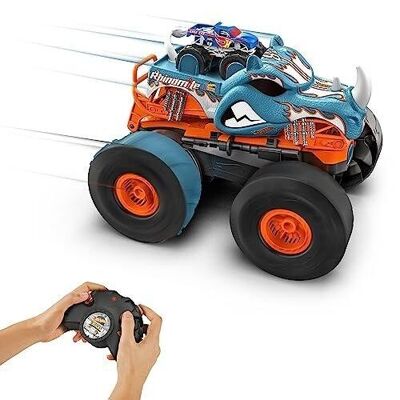 Mattel – HPK27 – Hot Wheels – Monster Truck – Rhinomite Funkgesteuerter Maßstab 1/12 – Verwandelbar in einen Booster für Monster Truck im Maßstab 1/64