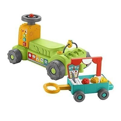 Mattel - HRG12 - Fisher Price - Trattore My Farm 4 in 1 - Ride e impara - Con rimorchio trainabile - Giocattolo per l'apprendimento precoce - Versione multilingue