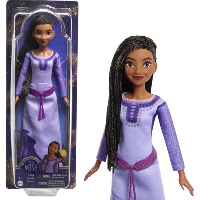 Mattel - HPX23 - Disney Wish - Asha y la estrella de la suerte - Muñeca Asha del Reino de Rosas con ropa icónica extraíble, 5 puntos de articulación, juguete para niños, a partir de 3 años