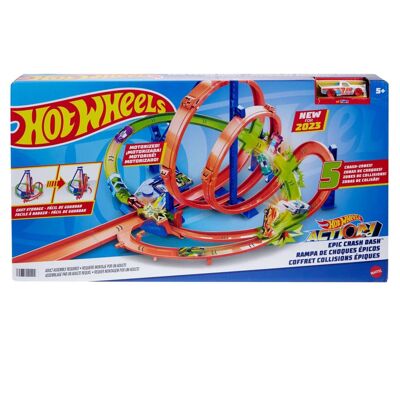 Mattel - HNL97 - Hot Wheels – Coffret Collisions épiques -  Looping Multi Crash - 5 zones de collisions - Motorisé - Facile à ranger-