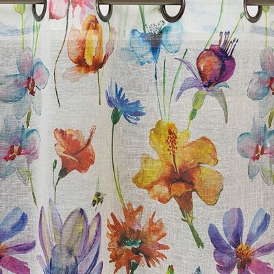 Visillo IRIS - Estampado floral - Panel con ojales - 140 x 260 cm - 100% poliéster