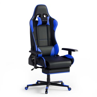 GAME HERO® Winner X1 Gaming-Stuhl mit verstellbaren Armlehnen – Stuhl mit Fußstütze – Blau