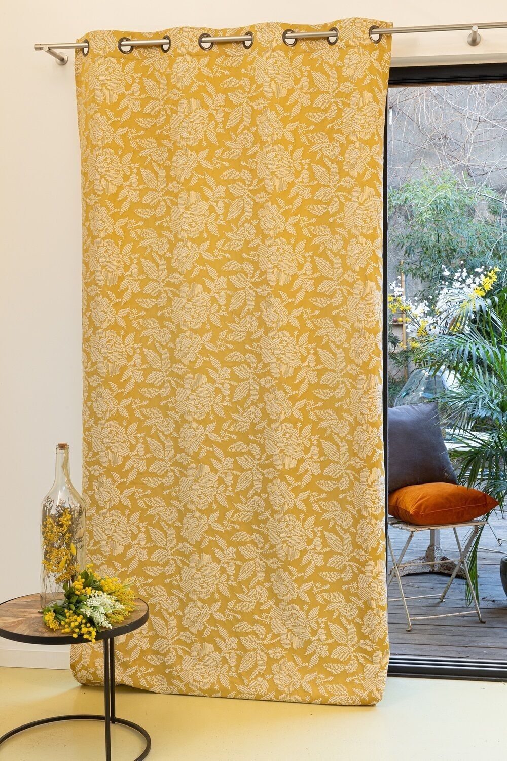 VENISE Doppelvorhang – Senffarbener Kragen – Ösenpaneel – 140 x 260 cm – 100 % Polyester