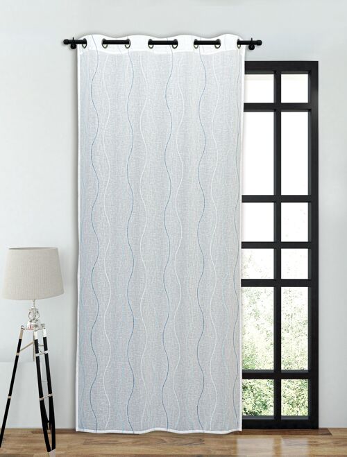 Rideau voilage RIO - Col Bleu - Panneau à oeillets - 140 x 260 cm - 100 % polyester