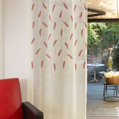 EPHESE-Vorhang – roter Kragen – Ösenpaneel – 140 x 260 cm – 100 % Polyester