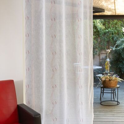 CELESTIN Voile Curtain - Red/Grey Collar - Eyelet panel - 140 x 260 cm - 100% polyester