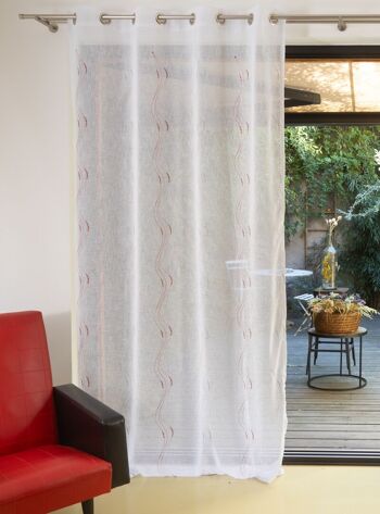 Rideau Voilage CELESTIN - Col Rouge/Gris - Panneau à oeillets - 140 x 260 cm - 100 % polyester 1
