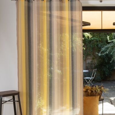 TREVI Voile-Vorhang – Senffarbener Kragen – Ösenpaneel – 140 x 260 cm – 60 % Leinen, 40 % Polyester
