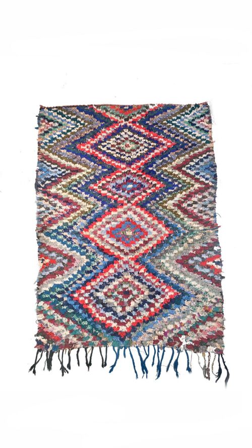 Blue, Red & Green Boucherouite Rug