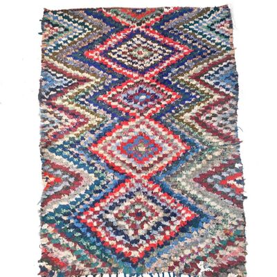 Tapis Boucherouite bleu, rouge et vert