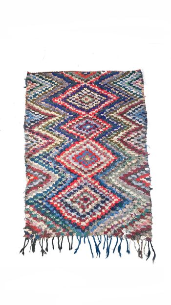 Tapis Boucherouite bleu, rouge et vert 1