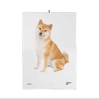 Torchon 100% coton imprimé animal chien Shiba