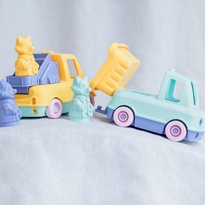 Feuerwehr-LKW-Zug und Kipper Orange Duo Box – ab 12 Monaten – recycelbares Spielzeug – hergestellt in Frankreich