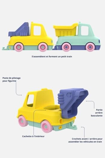 Coffret Duo Camion-train Pompier et Benne Orange- 12 mois + - Jouet Recyclable - Fabriqué en France 3