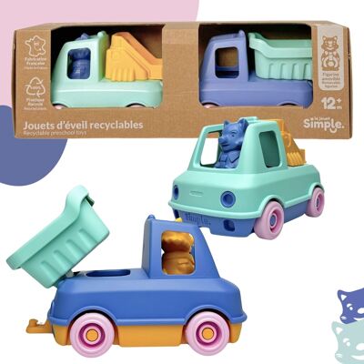 Le Jouet Simple, Coffret Camions Pompier et Benne avec Figurines, Fabriqués en France, 100% en Plastique Recyclé et Recyclable, Lavables au Lave-vaisselle, Cadeau Enfant Fille et Garçon Dès 1 An, Jouet Éducatif pour la Plage