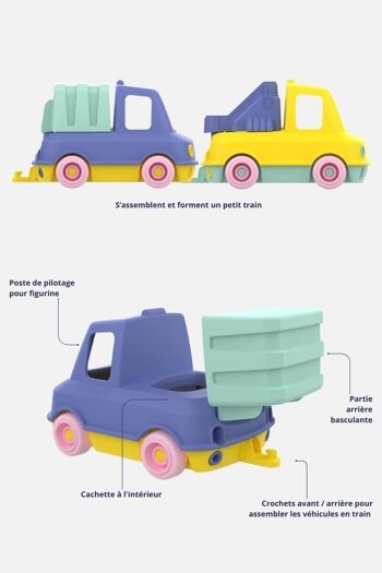 Coffret Duo Camion-train Pompier et Poubelle Bleu - 12 mois + - Jouet Recyclable - Fabriqué en France 4