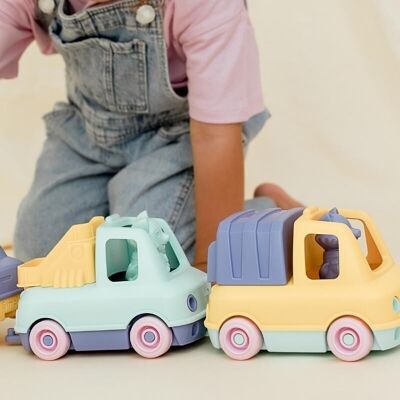 Orange Feuerwehrauto-Zug und Mülleimer-Duo-Box – ab 12 Monaten – recycelbares Spielzeug – hergestellt in Frankreich