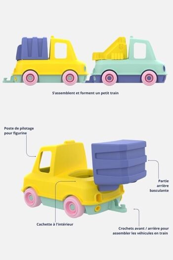 Coffret Duo Camion-train Pompier et Poubelle Orange - 12 mois + - Jouet Recyclable - Fabriqué en France 2