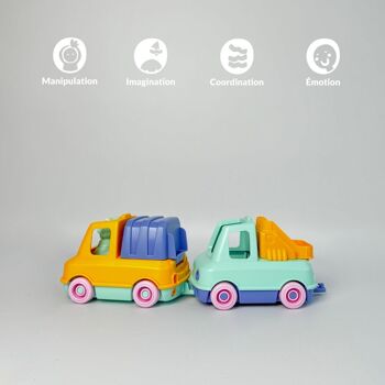 Jouet véhicule, Camion Pompier et Poubelle avec figurines, Made in France en plastique recyclé, Cadeau 1-5 ans, Pâques, Multicolores 2