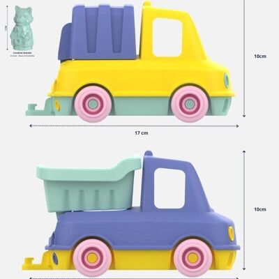 Caja Dúo Camión Volquete-Tren y Papelera Azul - 12 meses + - Juguete Reciclable - Hecho en Francia