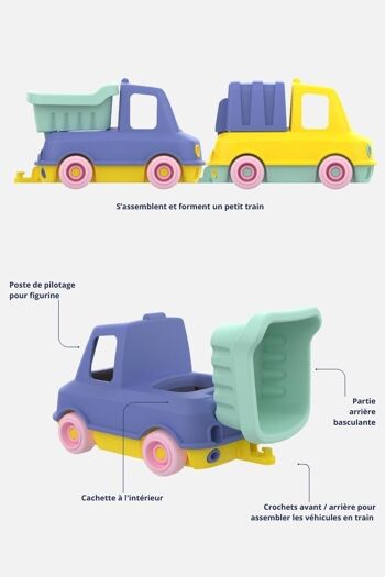 Coffret Duo Camion-train Benne et Poubelle Bleu - 12 mois + - Jouet Recyclable - Fabriqué en France 2