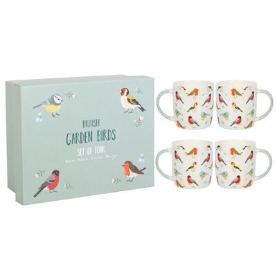 Juego de 4 tazas de pájaros de jardín.