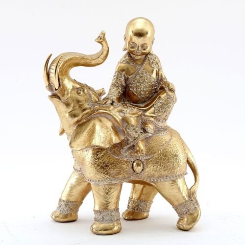 26cm Gold Buddha on Elephant Ornament