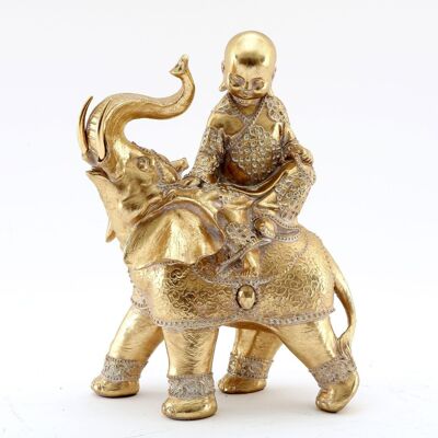 Buddha d'oro da 26 cm su ornamento di elefante