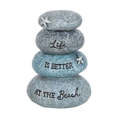 La vida es mejor en el adorno de piedra de resina de la playa