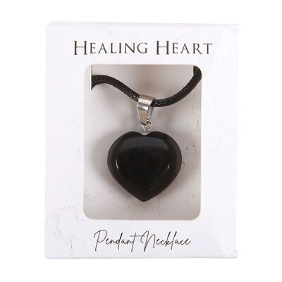 Collier de coeur en cristal de guérison en obsidienne noire