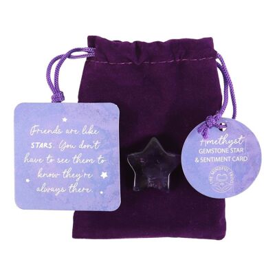 Freunde sind wie Sterne. Glücks-Amethyst-Kristallstern in einer Tasche