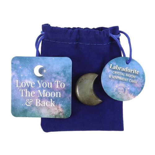 Love You to the Moon Labradorite Crystal Moon in a Bag