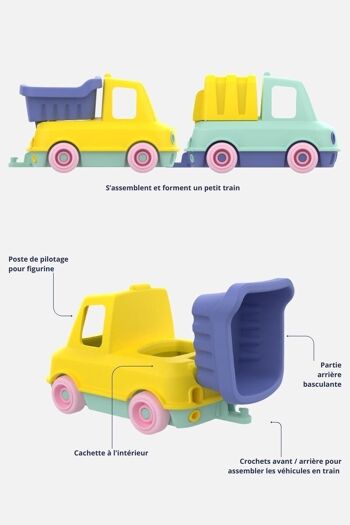 Coffret Duo Camion-train Benne et Poubelle Orange - 12 mois + - Jouet Recyclable - Fabriqué en France 2